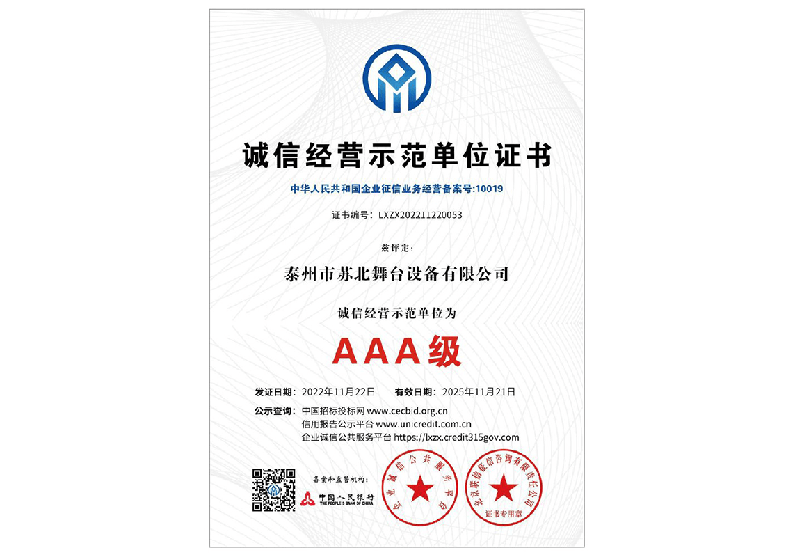 诚信经营示范单位证书